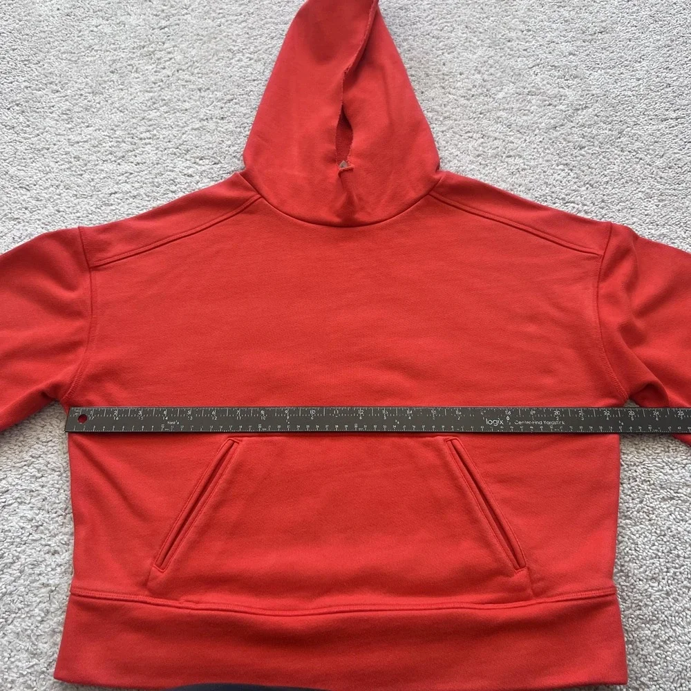 Alo Yoga Cropped Hoodie Sweatshirt Womens XS Red Terry Raw Hem 3/4 Sleeve